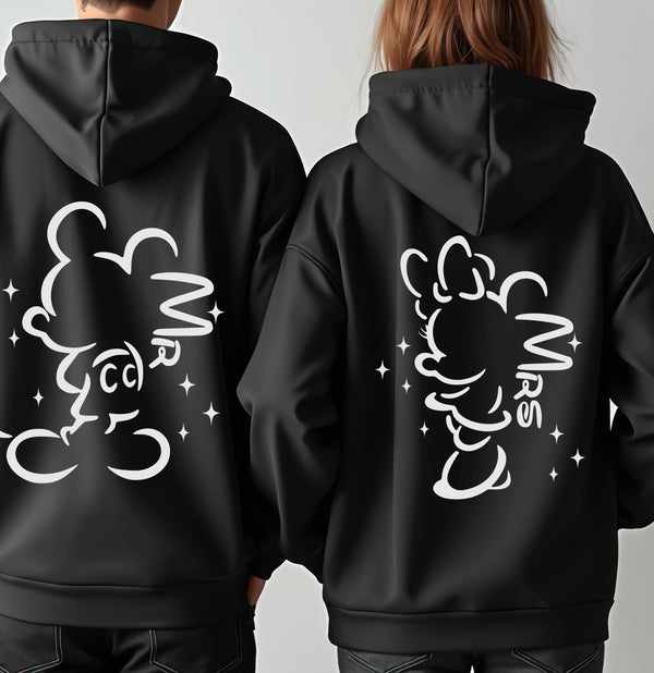 Personalised Mr and Mrs Disney Hoodies – Matching Mickey or Minnie Couple Hoodie – Est. Date – Wedding Gift, Honeymoon Outfit