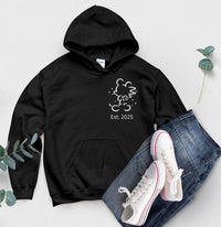 Personalised Mr and Mrs Disney Hoodies – Matching Mickey or Minnie Couple Hoodie – Est. Date – Wedding Gift, Honeymoon Outfit