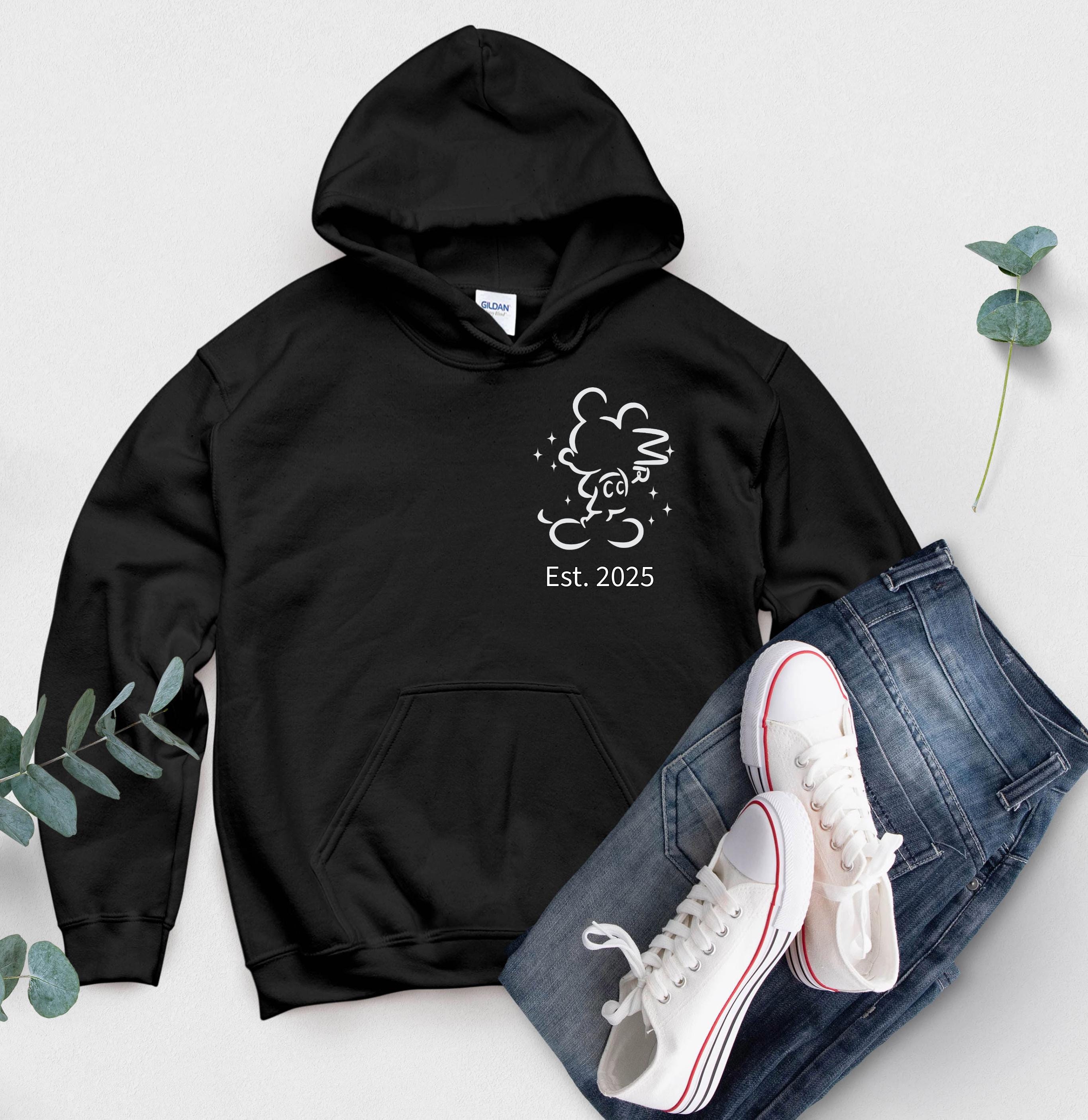 Personalised Mr and Mrs Disney Hoodies – Matching Mickey or Minnie Couple Hoodie – Est. Date – Wedding Gift, Honeymoon Outfit