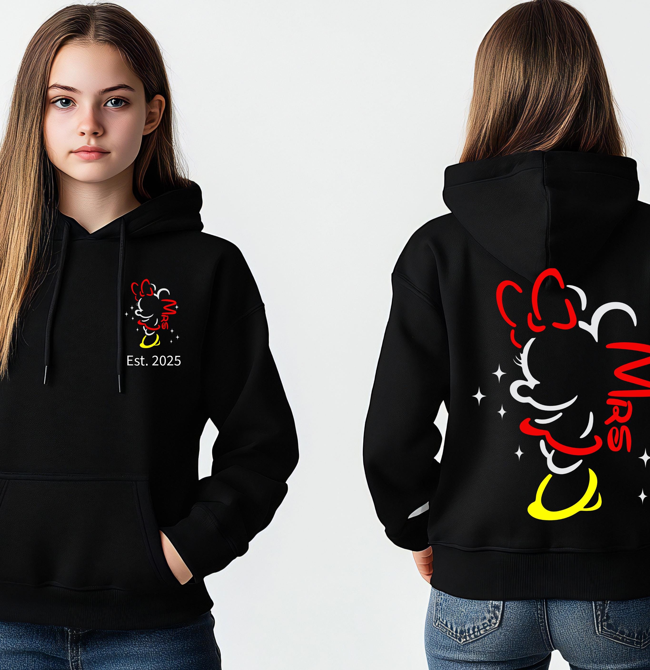 Personalised Mr and Mrs Disney Hoodies – Matching Mickey & Minnie Couple Hoodie – Est. Date – Wedding Gift, Honeymoon Outfit