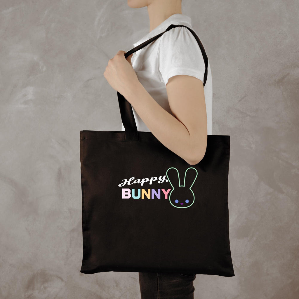 Happy Bunny Tote Bag: Black Cotton Blend Eco Shopper