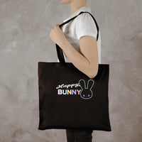 Happy Bunny Tote Bag: Black Cotton Blend Eco Shopper