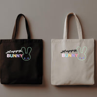 Happy Bunny Tote Bag: Black Cotton Blend Eco Shopper