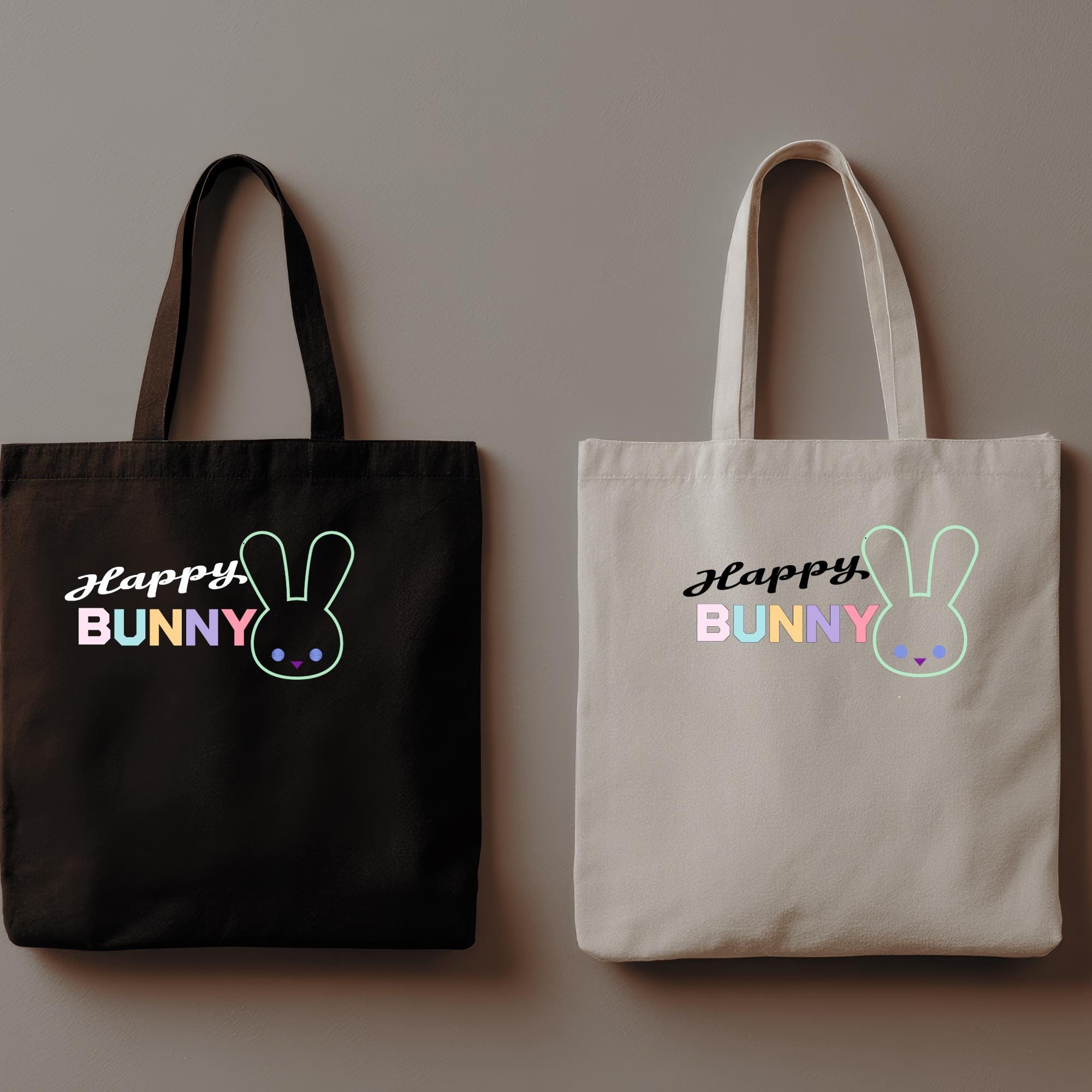 Happy Bunny Tote Bag: Black Cotton Blend Eco Shopper