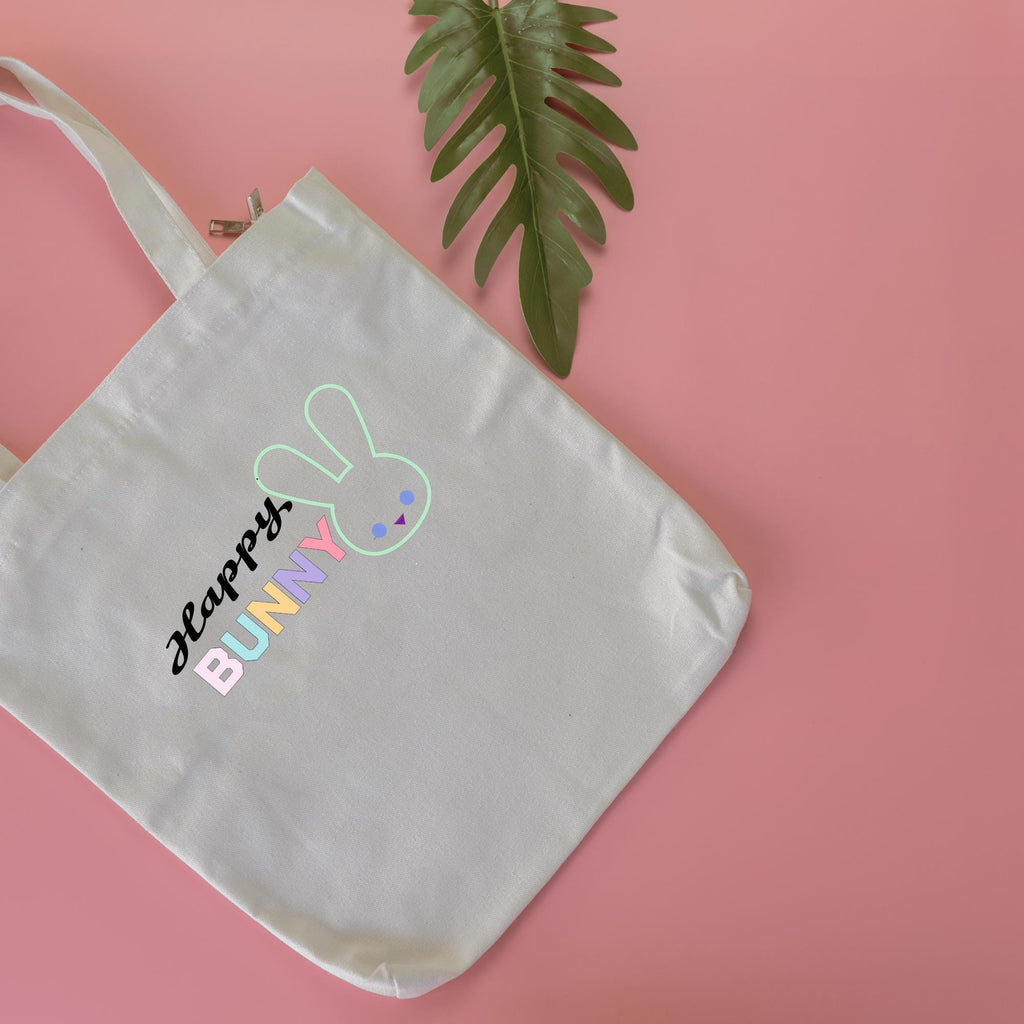 Happy Bunny Tote Bag: Black Cotton Blend Eco Shopper