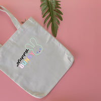Happy Bunny Tote Bag: Black Cotton Blend Eco Shopper