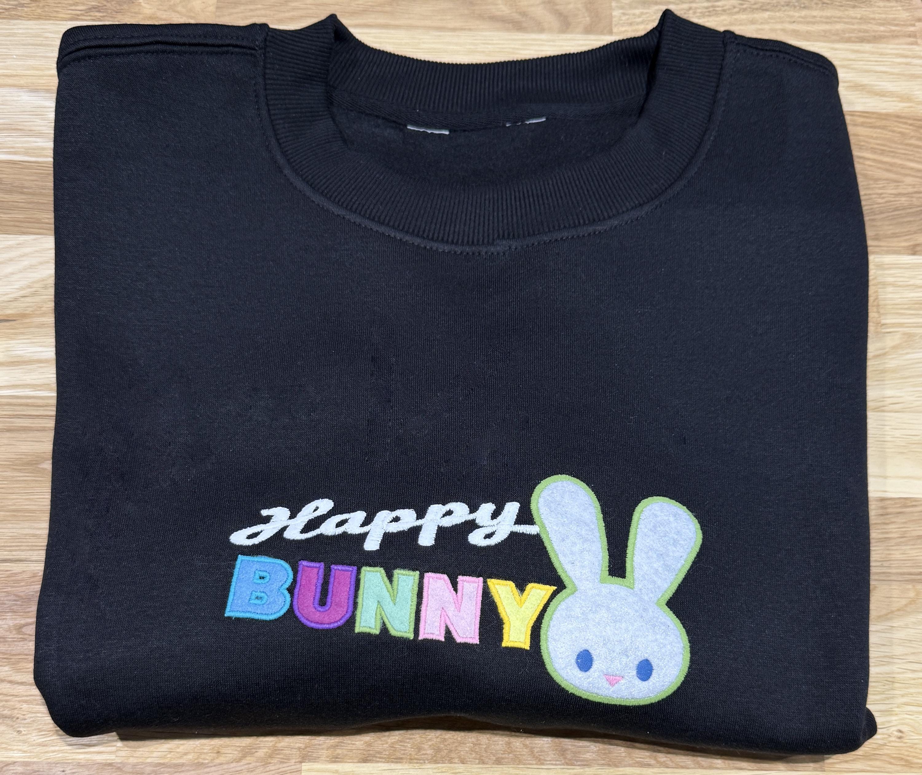 Happy Bunny Sweatshirt: Embroidered Appliqué, Plus Sizes, Handmade jumper