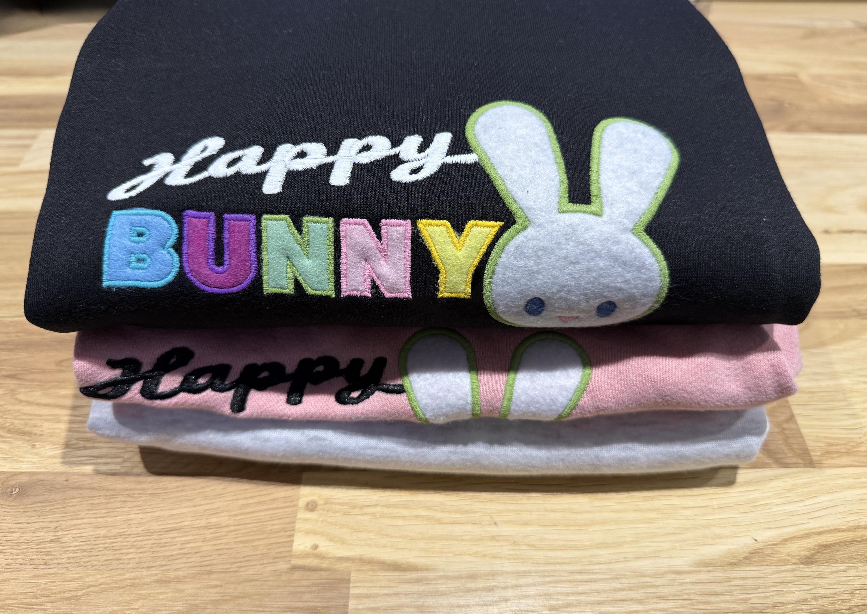 Happy Bunny Sweatshirt: Embroidered Appliqué, Plus Sizes, Handmade jumper
