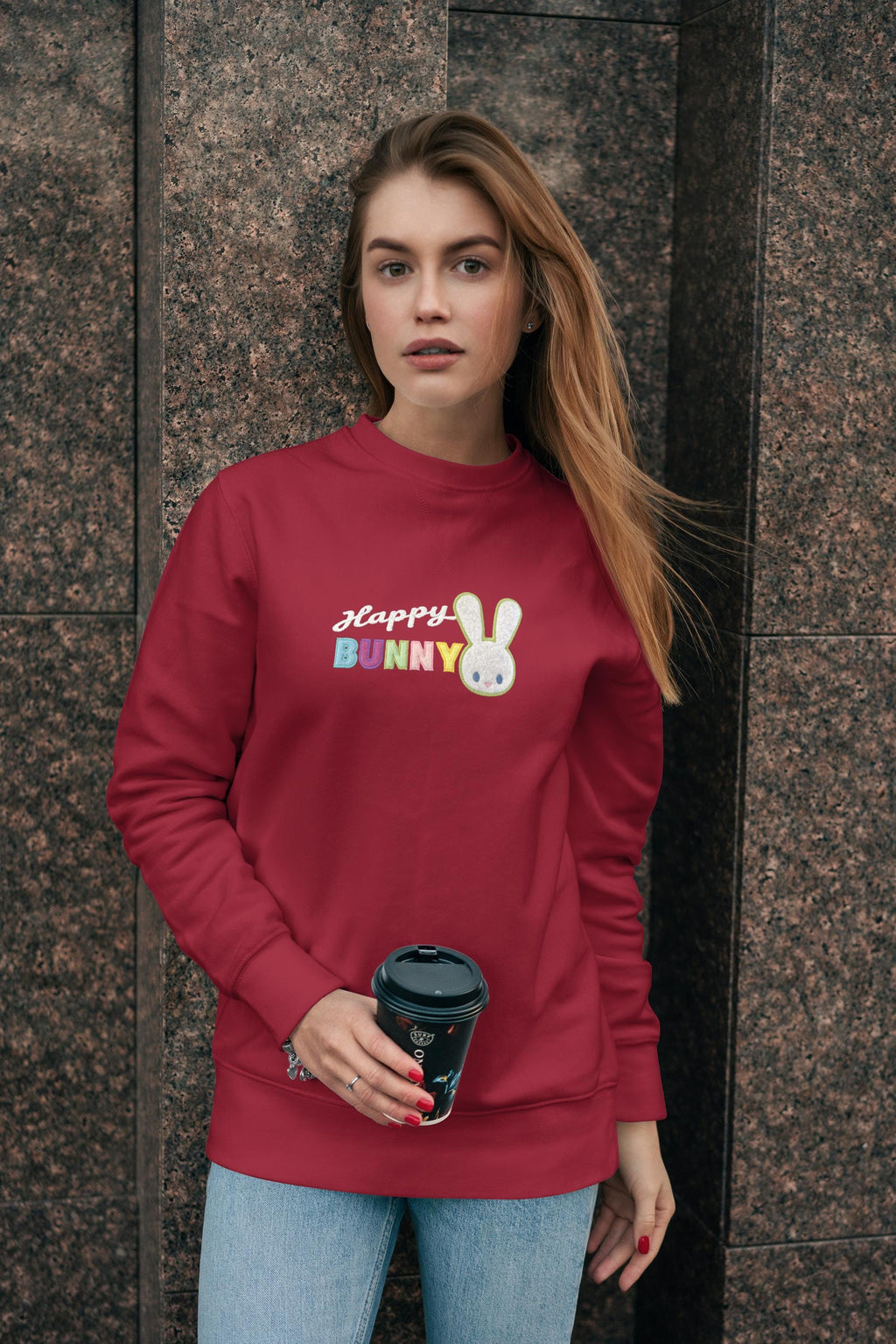 Happy Bunny Sweatshirt: Embroidered Appliqué, Plus Sizes, Handmade jumper