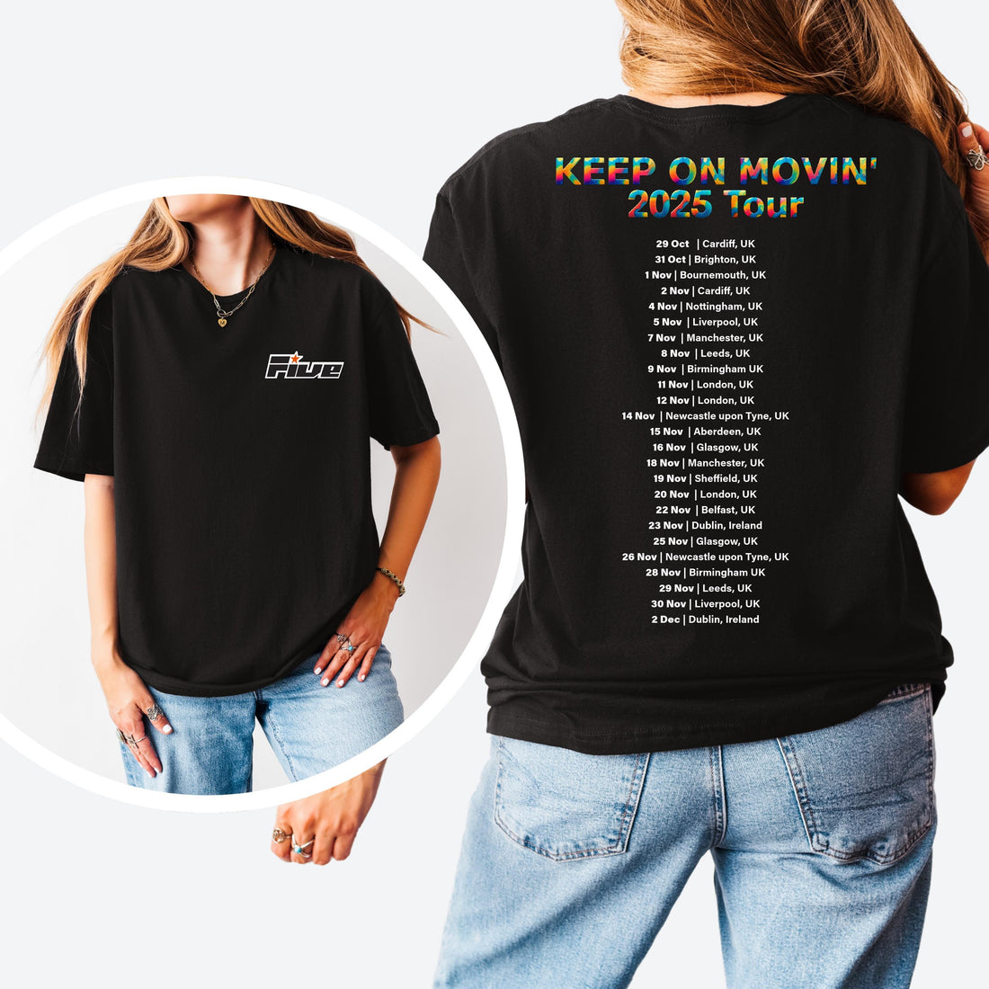 Five 90s Boy Band Tour T-Shirt: 5ive Retro Pop Fan Gift