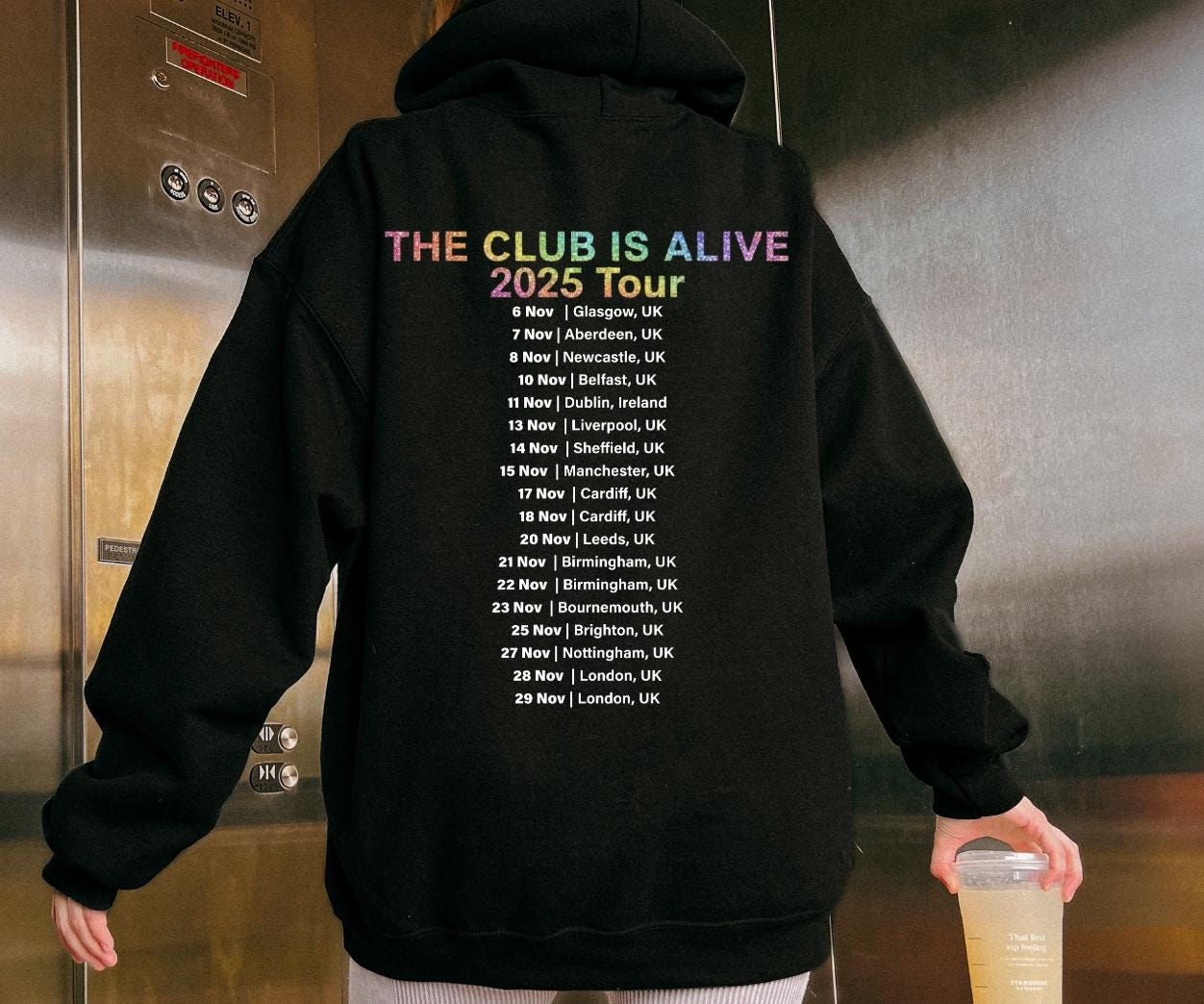 JLS 2025 Tour Hoodie: The Club Is Alive, Rainbow Sparkle Glitter Effect Logo
