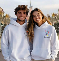 Personalised Mr and Mrs Disney Hoodies – Matching Mickey & Minnie Couple Sweatshirts – Est. Date – White Wedding Gift, Honeymoon Outfit