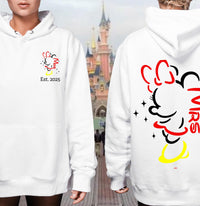 Personalised Mr and Mrs Disney Hoodies – Matching Mickey & Minnie Couple Sweatshirts – Est. Date – White Wedding Gift, Honeymoon Outfit