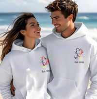 Personalised Mr and Mrs Disney Hoodies – Matching Mickey & Minnie Couple Sweatshirts – Est. Date – White Wedding Gift, Honeymoon Outfit