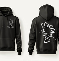 Personalised Mr and Mrs Disney Hoodies – Matching Mickey or Minnie Couple Hoodie – Est. Date – Wedding Gift, Honeymoon Outfit