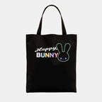 Happy Bunny Tote Bag: Black Cotton Blend Eco Shopper