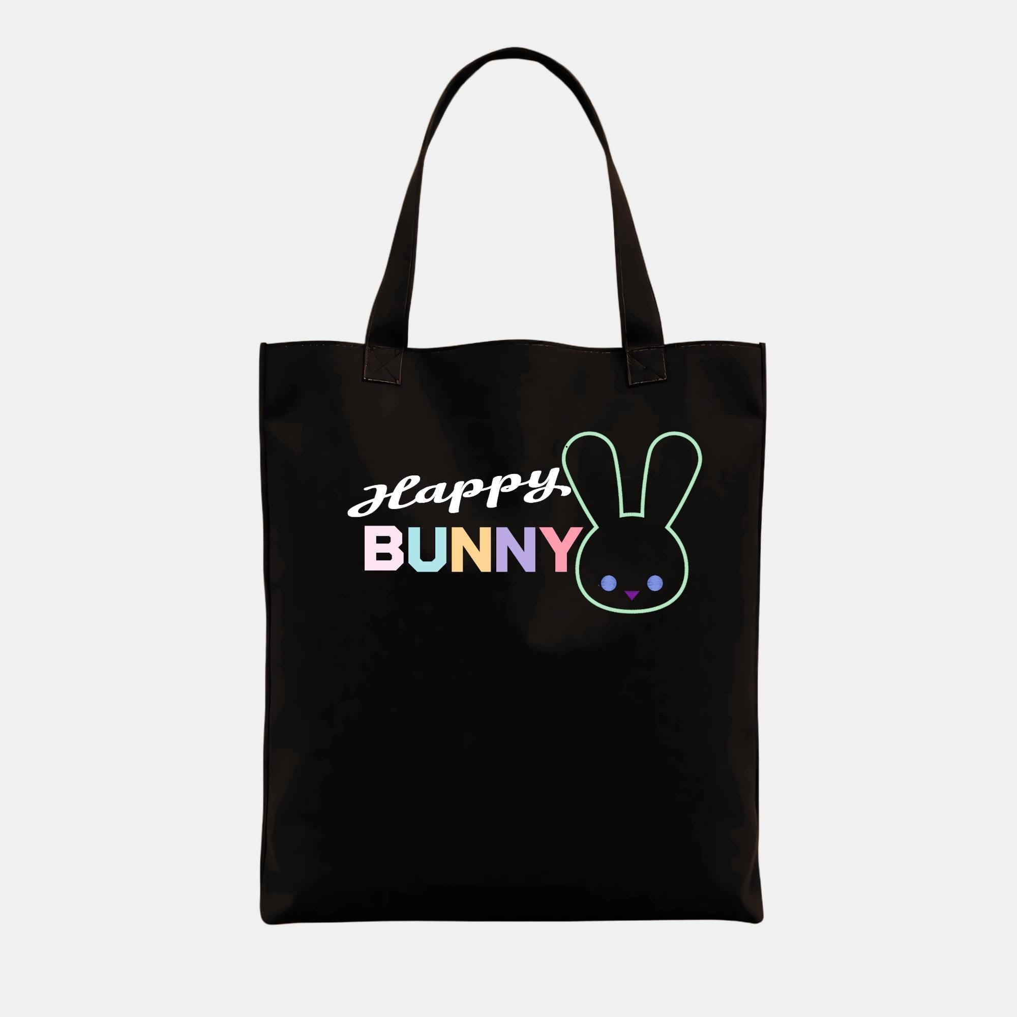 Happy Bunny Tote Bag: Black Cotton Blend Eco Shopper