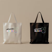 Happy Bunny Tote Bag: Black Cotton Blend Eco Shopper