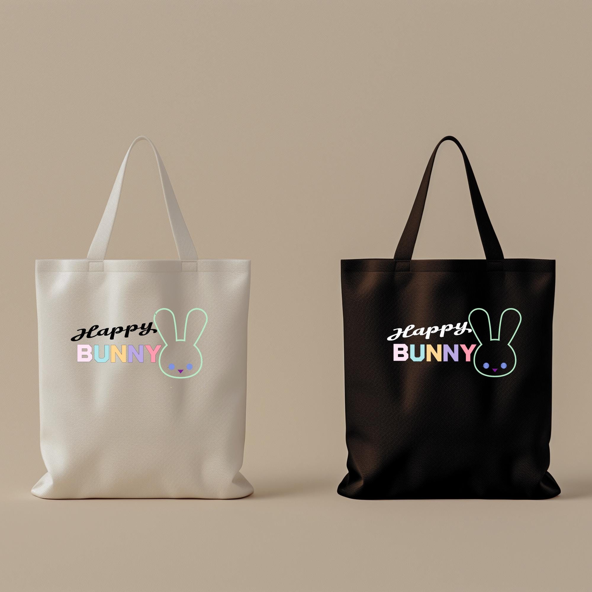 Happy Bunny Tote Bag: Black Cotton Blend Eco Shopper