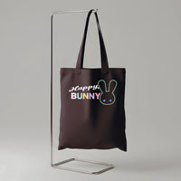 Happy Bunny Tote Bag: Black Cotton Blend Eco Shopper