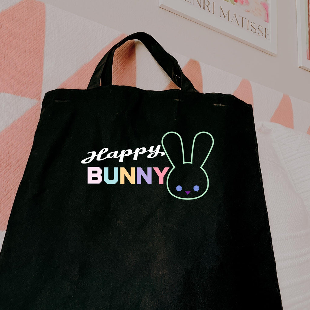 Happy Bunny Tote Bag: Black Cotton Blend Eco Shopper