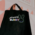 Happy Bunny Tote Bag: Black Cotton Blend Eco Shopper