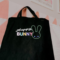 Happy Bunny Tote Bag: Black Cotton Blend Eco Shopper