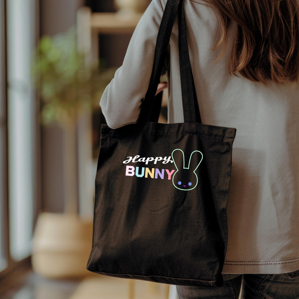 Happy Bunny Tote Bag: Black Cotton Blend Eco Shopper