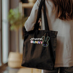Happy Bunny Tote Bag: Black Cotton Blend Eco Shopper