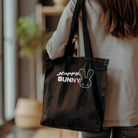 Happy Bunny Tote Bag: Black Cotton Blend Eco Shopper