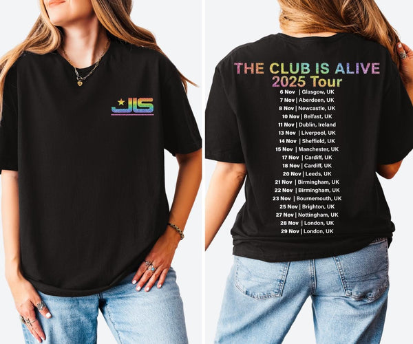 JLS Tour 2025 T-Shirt: Rainbow Glitter Logo, UK Tour Dates - Quick Turnaround