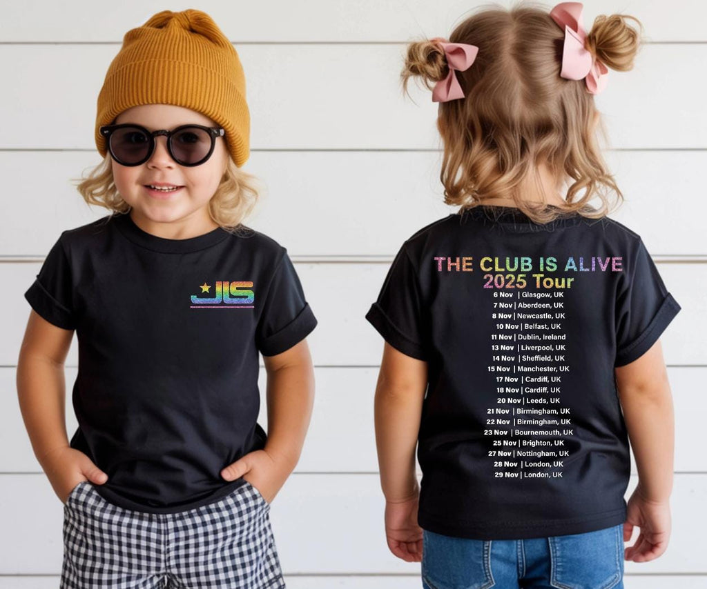 JLS Tour 2025 T-Shirt: Rainbow Glitter Logo, UK Tour Dates - Quick Turnaround