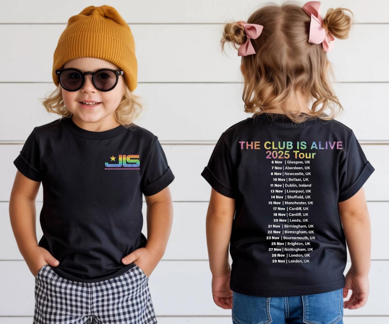 JLS Tour 2025 T-Shirt: Rainbow Glitter Logo, UK Tour Dates - Quick Turnaround