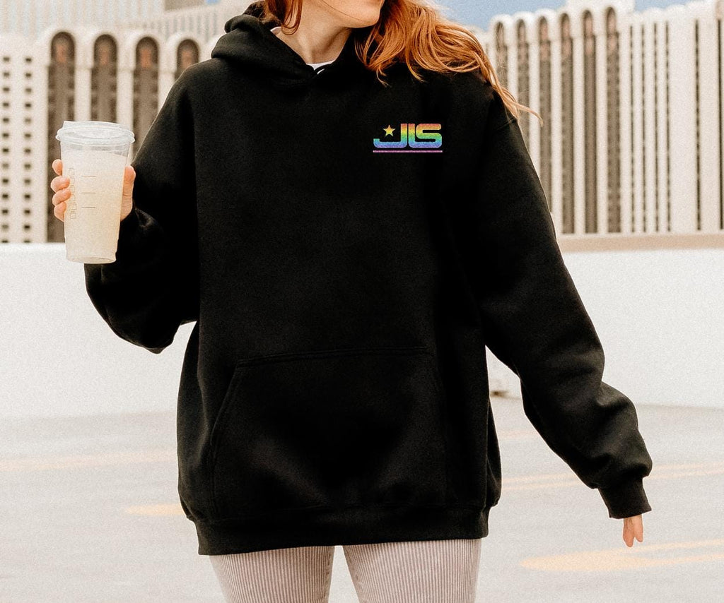 JLS 2025 Tour Hoodie: The Club Is Alive, Rainbow Sparkle Glitter Effect Logo