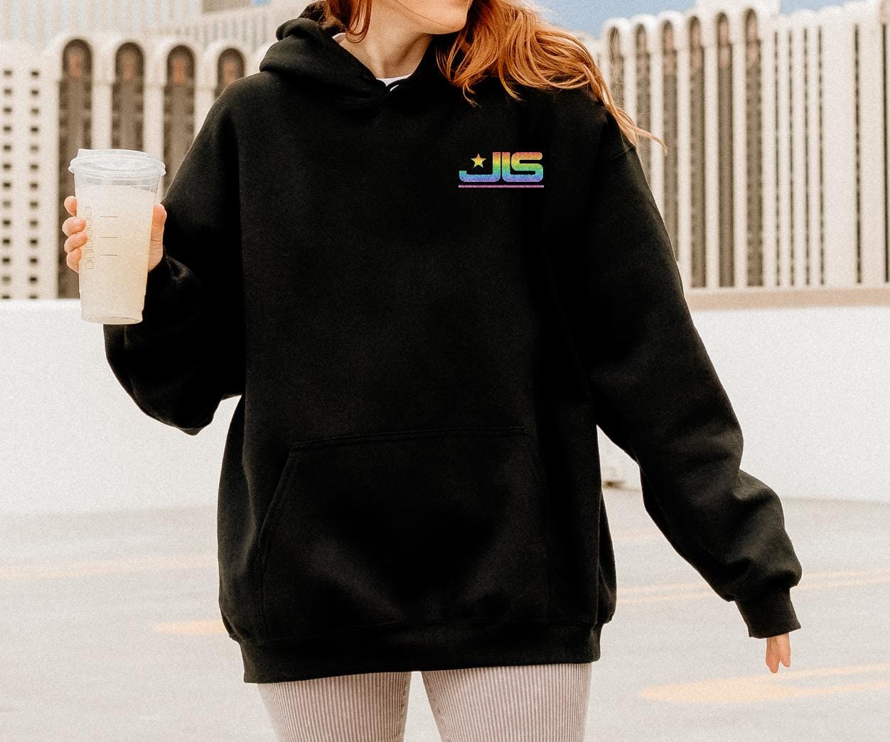 JLS 2025 Tour Hoodie: The Club Is Alive, Rainbow Sparkle Glitter Effect Logo