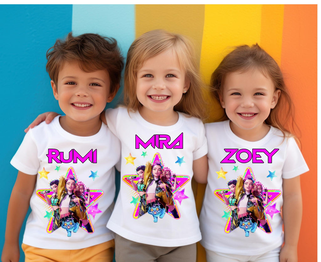 Personalised K-Pop Demon Hunters Kids T-Shirt | Custom Huntrix Name Shirt | Birthday Outfit