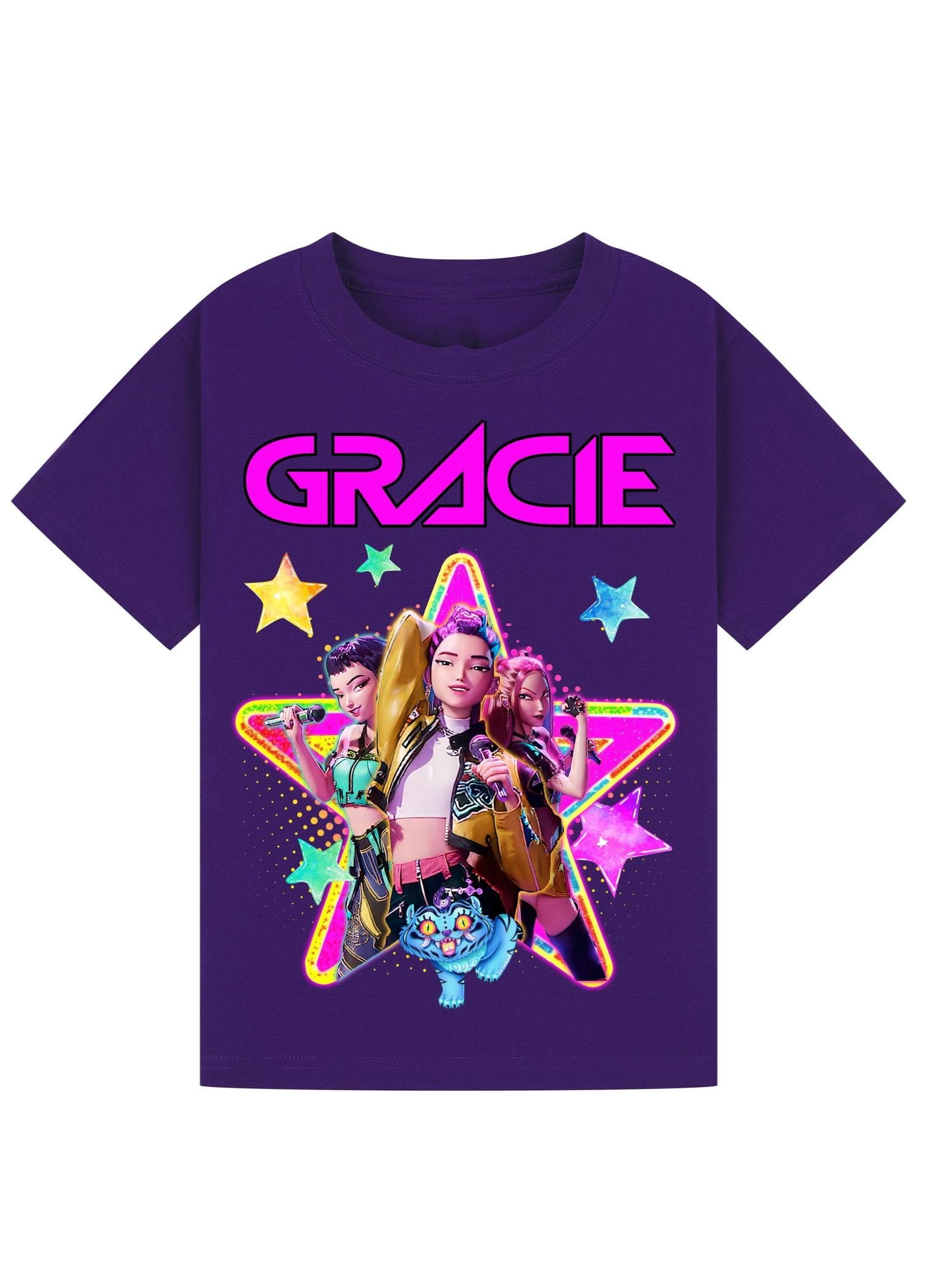 Personalised K-Pop Demon Hunters Kids T-Shirt | Custom Huntrix Name Shirt | Birthday Outfit