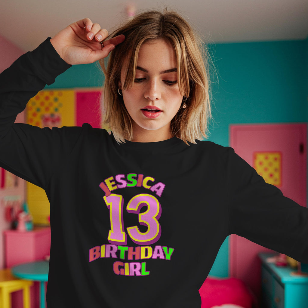 Personalised Birthday Girl Number Sweatshirt with Name & Age