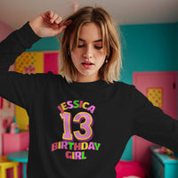 Personalised Birthday Girl Number Sweatshirt with Name & Age