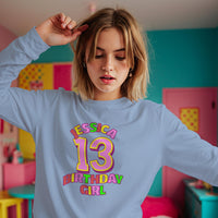 Personalised Birthday Girl Number Sweatshirt with Name & Age