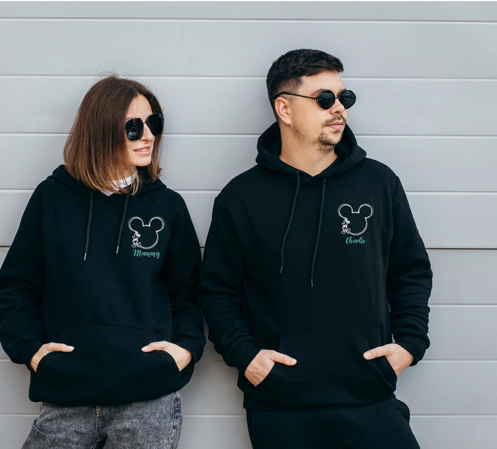 Personalised Disney Hoodie – Mickey or Minnie Back Design | Family Holiday Matching | Custom Name