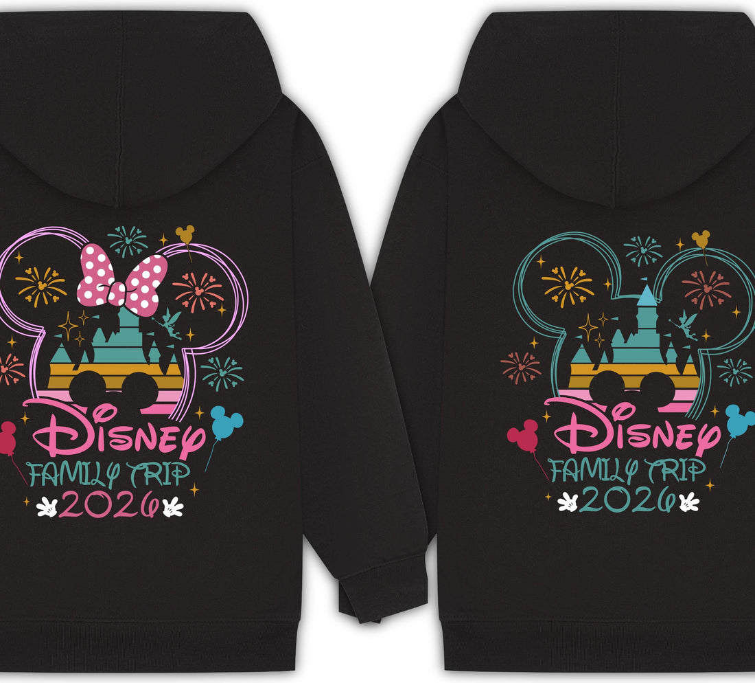 Personalised Disney Hoodie – Mickey or Minnie Back Design | Family Holiday Matching | Custom Name