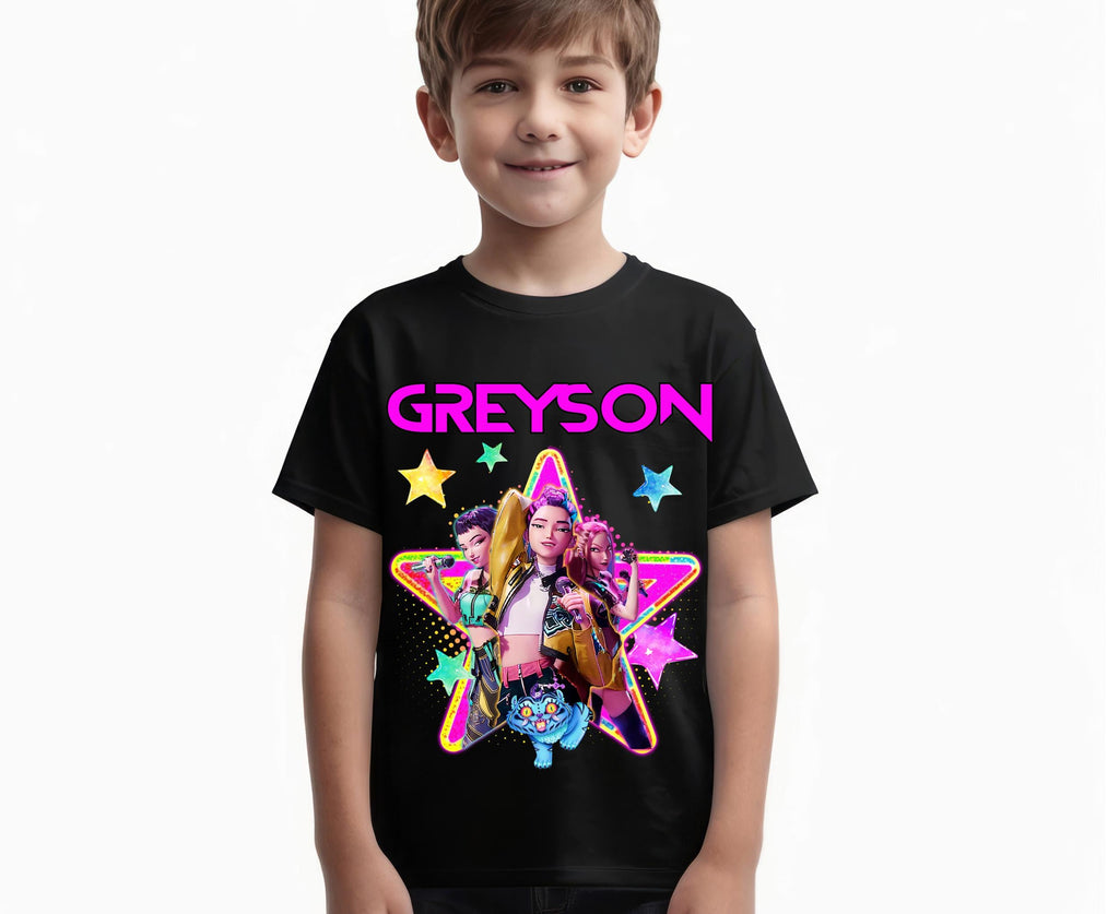 Personalised K-Pop Demon Hunters Kids T-Shirt | Custom Huntrix Name Shirt | Birthday Outfit
