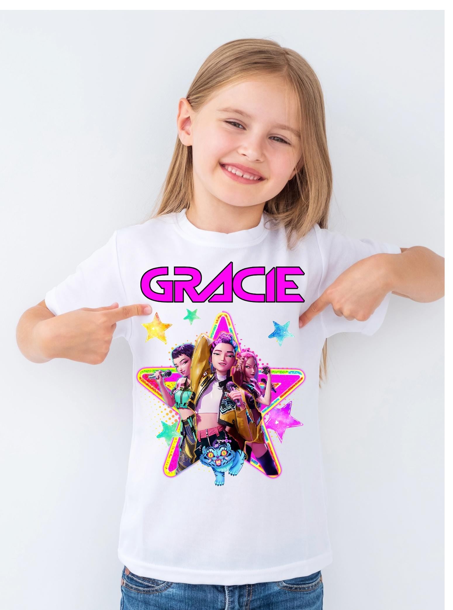 Personalised K-Pop Demon Hunters Kids T-Shirt | Custom Huntrix Name Shirt | Birthday Outfit