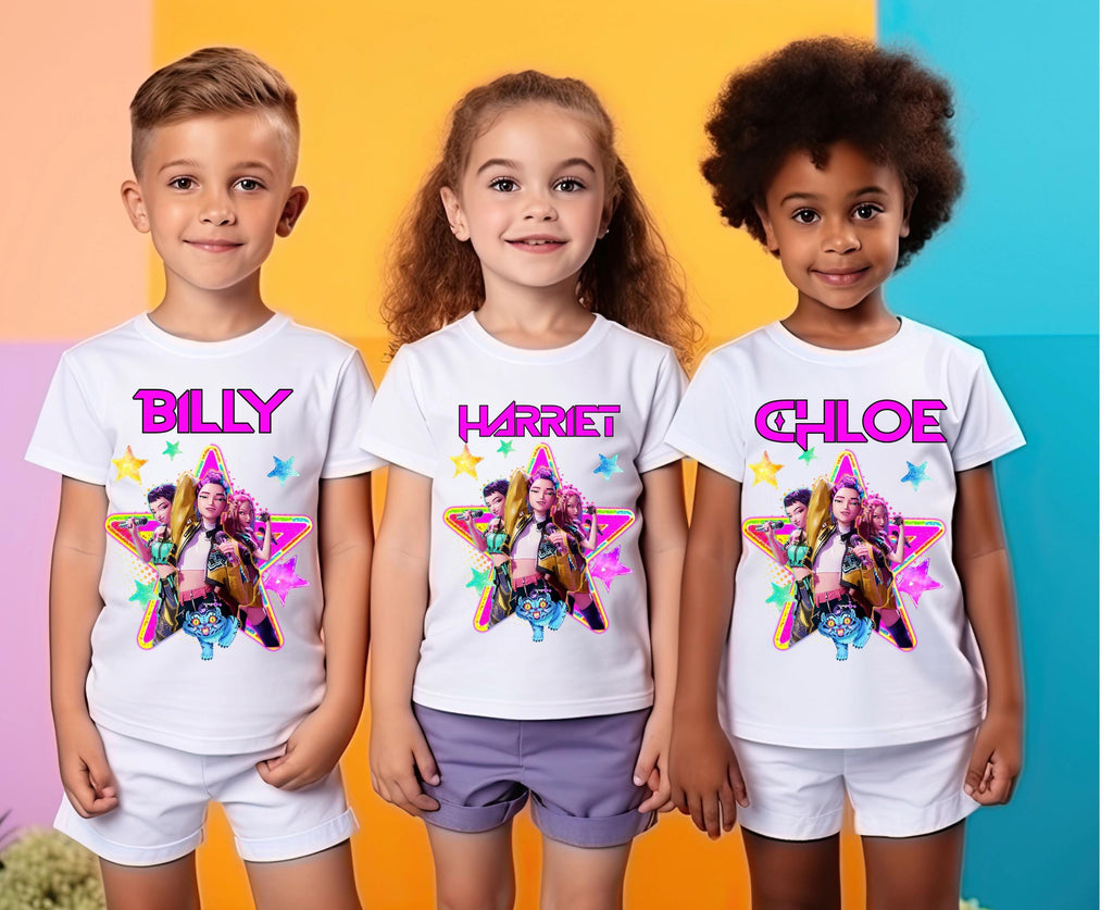 Personalised K-Pop Demon Hunters Kids T-Shirt | Custom Huntrix Name Shirt | Birthday Outfit