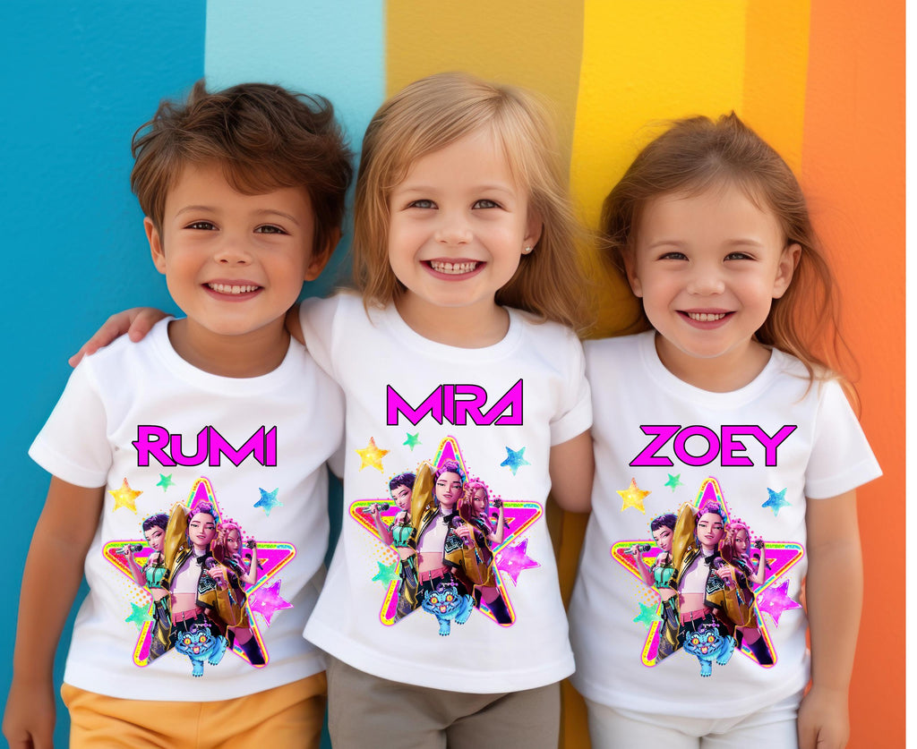 Personalised K-Pop Demon Hunters Kids T-Shirt | Custom Huntrix Name Shirt | Birthday Outfit