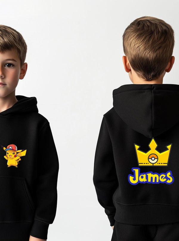 Custom Pokémon Inspired Hoodie – Pikachu Personalised Name on Back – Kids Christmas Gift