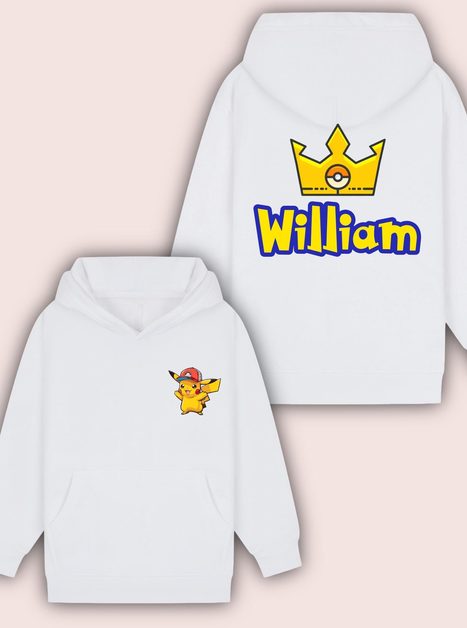 Custom Pokémon Inspired Hoodie – Pikachu Personalised Name on Back – Kids Christmas Gift