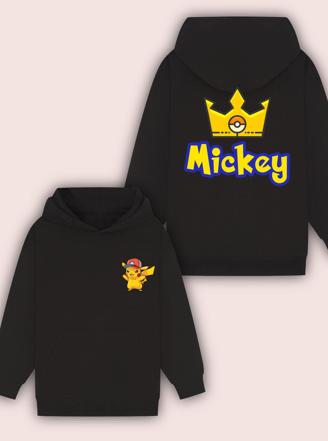 Custom Pokémon Inspired Hoodie – Pikachu Personalised Name on Back – Kids Christmas Gift