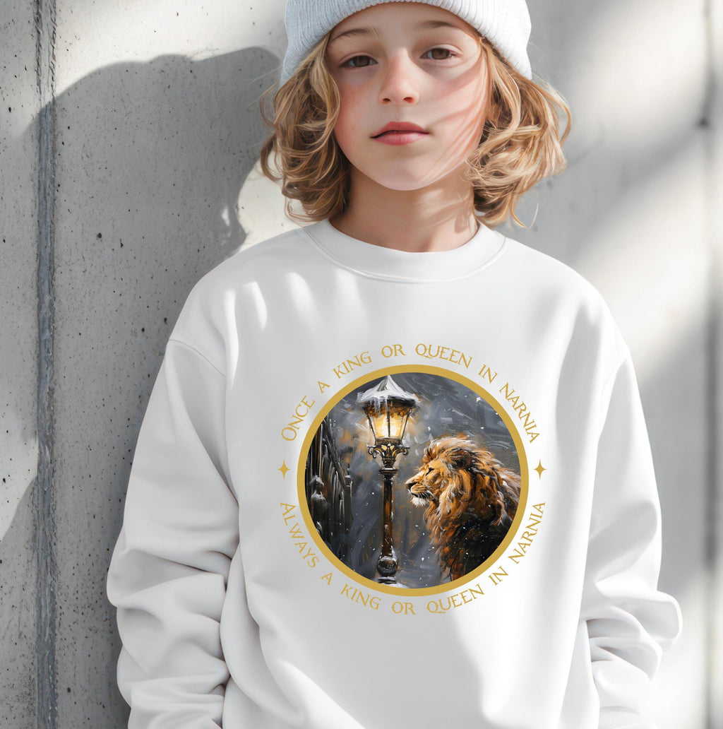 Narnia Sweatshirt Kids & Adults – “Once a King or Queen in Narnia” Lion Jumper – Book Lover